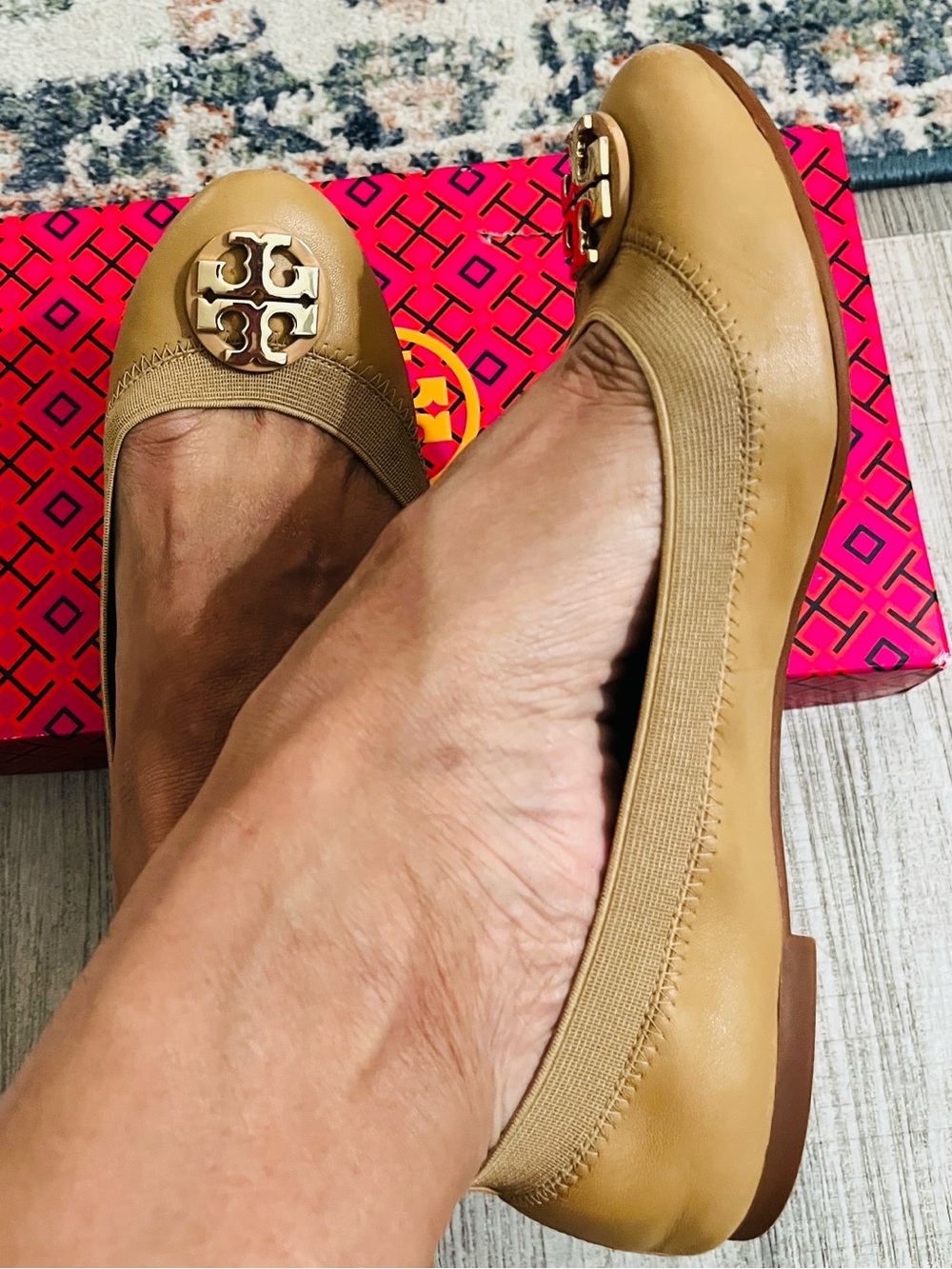 Tory Burch Camel Leather Ballet Flats